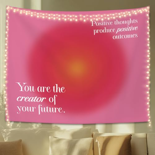 STHTTSW Pink Aura Tapestry Aesthetic, Positive Affirmations Cute Tapestries Wall Blanket, Motivational Wall Hanging Decor for Dorm School Counselor Therapy Office 50x60 Inch - color: Pink Aura