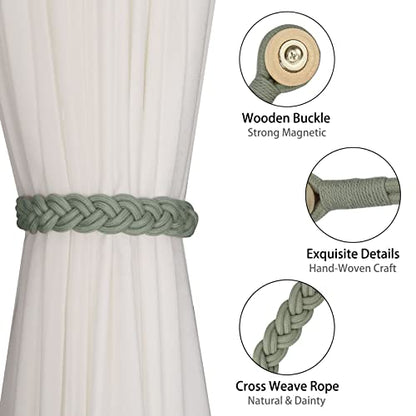 BEL AVENIR Curtain Tiebacks Magnetic 2 Pack Woven Drapery Holdback - color: Silver Grey -2pack