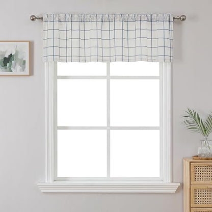 Buffalo Plaid Kitchen Curtain Valances Rod Pocket 55"x15"x1 - color: Plaid Beige/Dusty Blue, size: 55"W x 15"L (Pack of 1)
