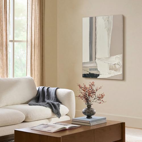 Modern Abstract Neutral Canvas Wall Art, Textured Painting for Living Room - color: Modern, size: 24"L x 36"W