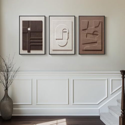 3D Textured Framed Brown and White Abstract Wall Art Set, 3 Piece 16x24 In - color: Brown White, size: 16"w X 24"h X 3pcs