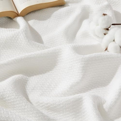 Bedsure 100% Cotton Blanket, Herringbone Weave, Throw XL, White - color: 02 - White, size: Throw XL
