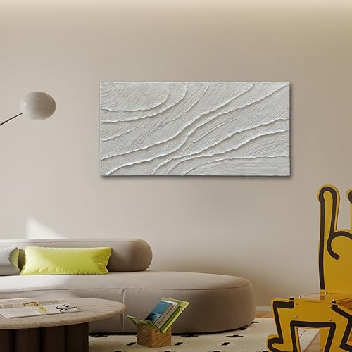 NANKAI Art Hand-Painted 24x48-inch White Texture Art Oil Painting, Modern Abstract Art, Large-Scale Home Wall Decoration - color: Nkhb328