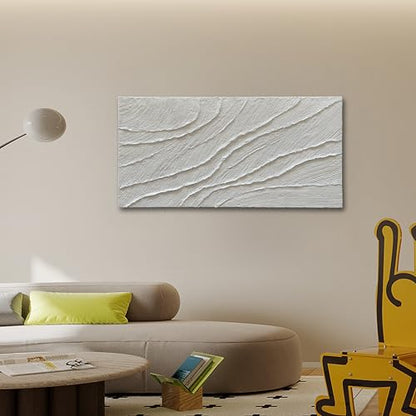 NANKAI Art Hand-Painted 24x48-inch White Texture Art Oil Painting, Modern Abstract Art, Large-Scale Home Wall Decoration - color: Nkhb328