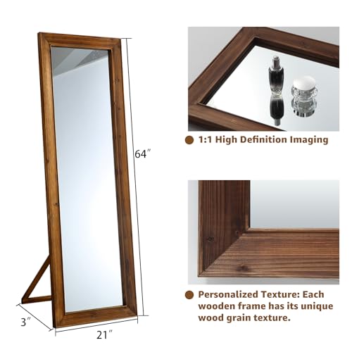 MELOMOIR 64"x21" Rustic Farmhouse Full Length Mirror with Solid Wood Frame - color: Wood, size: 64"L x 21"W