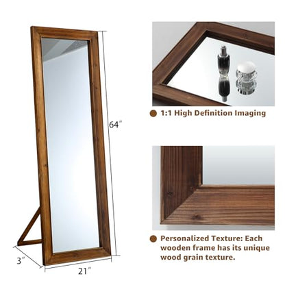 MELOMOIR 64"x21" Rustic Farmhouse Full Length Mirror with Solid Wood Frame - color: Wood, size: 64"L x 21"W