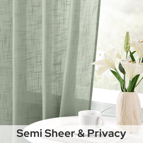 HOMEIDEAS Sage Green Linen Textured Sheer Curtains, 52 X 108 Inch,2 Panels - color: Sage Green, size: 52"W x 108"L (Pack of 2)