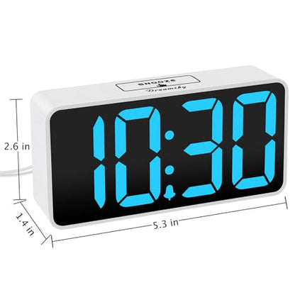 DreamSky Small Digital Alarm Clock for Bedroom with Large Big Numbers - color: White Case Blue Digits