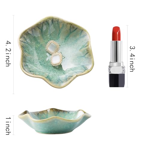 Ceramic Ring Dish, Jewelry Trinket Tray for Rings and Earrings - color: Retro Green
