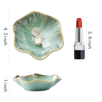 Ceramic Ring Dish, Jewelry Trinket Tray for Rings and Earrings - color: Retro Green