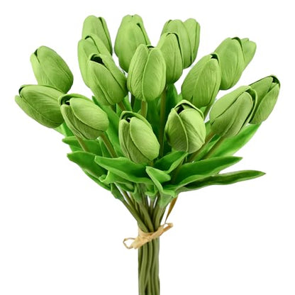 Mandy's 20 Stems Green Artificial Tulip Flowers for Home Centerpieces - color: Green