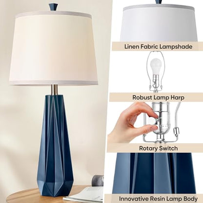 WIHTU 27'' Navy Blue Resin Table Lamps, Desk Lamps with 3 Color Temperature - color: Blue