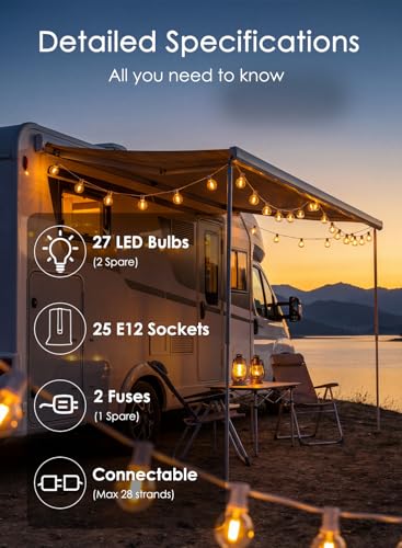 25FT G40 LED White Outdoor String Lights with 25 Plastic Shatterproof Bulbs - color: Warm White-White, size: 25FT