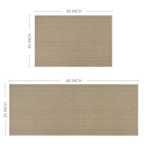 Artoid Mode Non-Slip Kitchen Rugs and Mats Set of 2-24x35 + 24x60 - color: Linen, size: 24" x 35" /24" x 60"