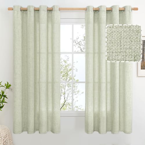 BGment Sage Green Faux Linen Curtains 63 Inch Length 2 Panels for Bedroom - color: B - Linen Sage Green, size: 52"W x 63"L (Pack of 2)