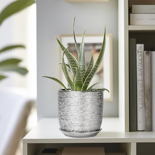 Ceramic Plant Pot 5 Inch, Indoor Planter with Drainage, Silver - color: Silver, size: 5.3 Inch