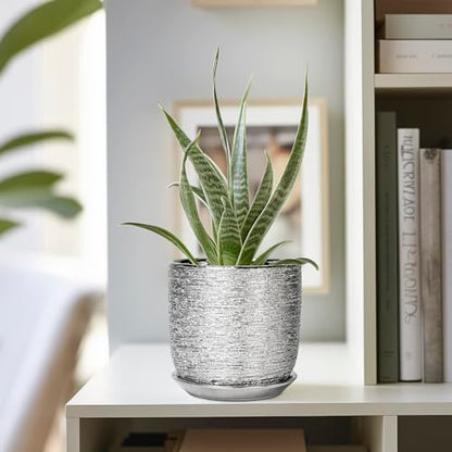 Ceramic Plant Pot 5 Inch, Indoor Planter with Drainage, Silver - color: Silver, size: 5.3 Inch