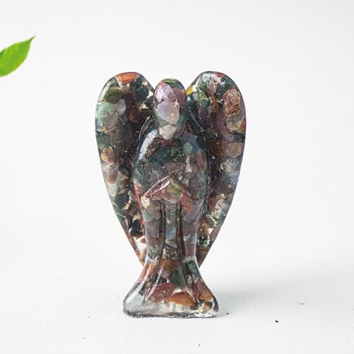 Crystal Angel Figurine, Mini Resin Angel Decor with Natural Gemstone Chips - color: Ocean Jasper
