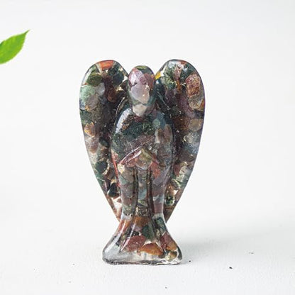 Crystal Angel Figurine, Mini Resin Angel Decor with Natural Gemstone Chips - color: Ocean Jasper