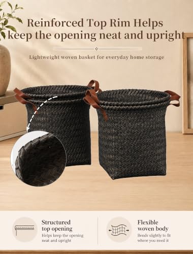 Wicker Storage Baskets, 4 Pack Woven Baskets for Shelves, Dark Gold - color: Round Dark Gold