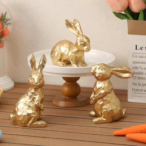 Easter Bunny Decorations - Set of 3 Golden Resin Rabbit Statues for Easter Table and Home Centerpiece - color: Easter Bunny
