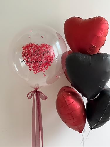Black Red Heart Foil Balloons,12Pcs 18Inch Heart Shaped Balloons - color: Black Red