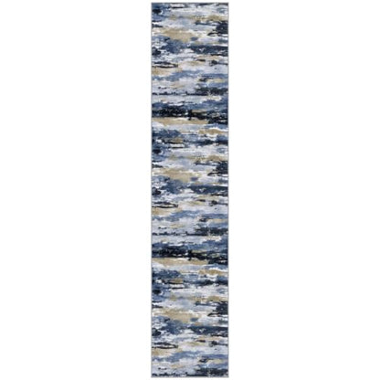 Abstract Washable Runners for Hallway 3x14 Runner Rug Non Slip - color: Navy / Blue / Taupe, size: 3' x 14' (Runner)