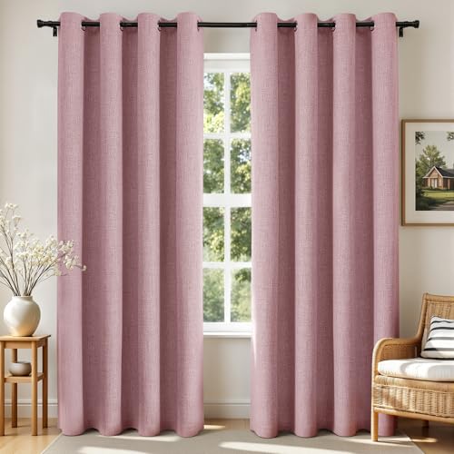 Joydeco Blackout Curtains 84 Inches Long 2 Panels Burg, Room Darkening Curtains for Bedroom, 100% Black Out Textured Thermal Drapes Privacy Protection 2 Panels Set(W52 x L84 Inch, Pink) - color: Light Pink, size: 52"W x 84"L (Pack of 2)