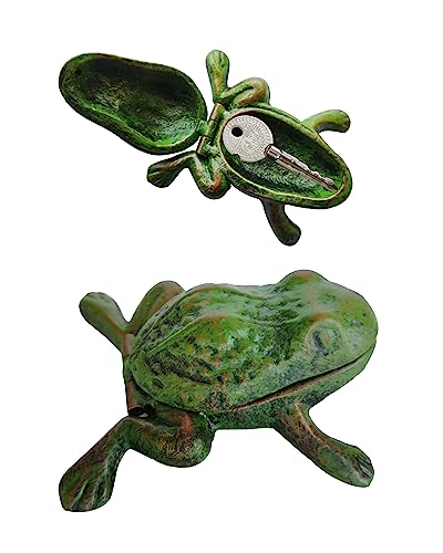 BSTGIFTS Iron Frog Key Hider - Outdoor Statue, Cast Iron, Green Frog, Hide a Key, Garden Decoration - color: Green Frog