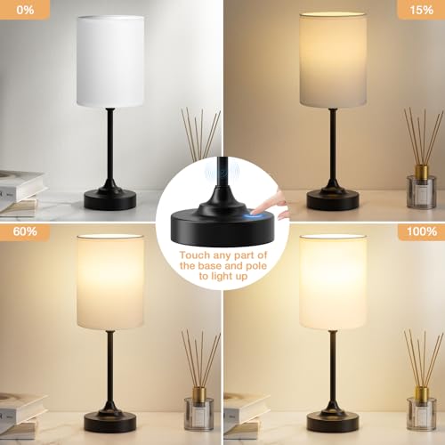 Fenmzee Small Bedside Lamp for Bedroom - 3-Way Dimmable Touch Table Lamp - color: White Shade-Black Base, size: 14"