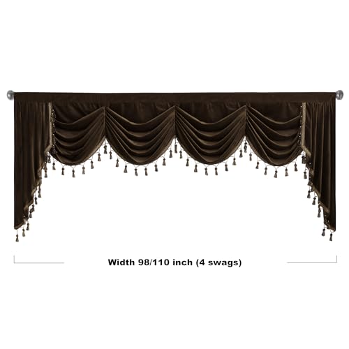 StangH Extra Wide Brown Waterfall Valance Curtain W98 inches, 1 Panel - color: Brown, size: 98"W x 40"L (Pack of 1)