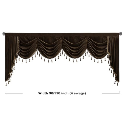 StangH Extra Wide Brown Waterfall Valance Curtain W98 inches, 1 Panel - color: Brown, size: 98"W x 40"L (Pack of 1)