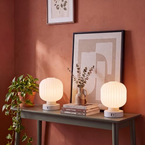 Elenhome Touch Bedside Table Lamp - Small Table Lamps,3 Way Dimmable with USB C+A Charging Ports - Bedroom Nightstand & Living Room Essential, 6W Bulb Included - color: White-USB1pack