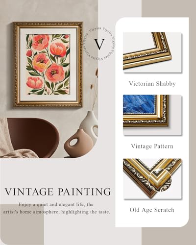 VIYYIEA Gold Framed Peony Floral Wall Art, 13×16 Inch - color: Blooming Flowers, size: 16"L x 13"W