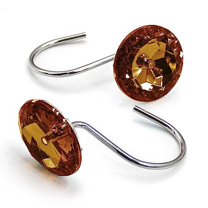 Crystal Diamond Round Shower Curtain Hooks Rings for Bathroom,Brown,12PCS - color: Brown