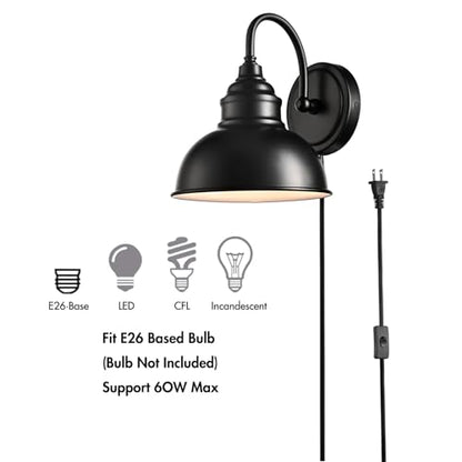 Mini Gooseneck Wall Sconce, 2-Way Mount with Switch, Black - color: Black