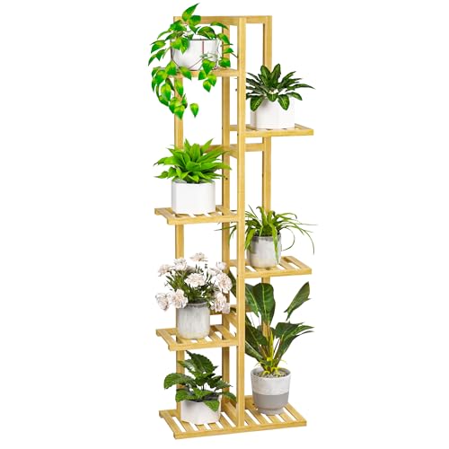 ROMGUAR CRAFT 6 Tier Bamboo Plant Stand Indoor, Tall Flower Holder, Natural