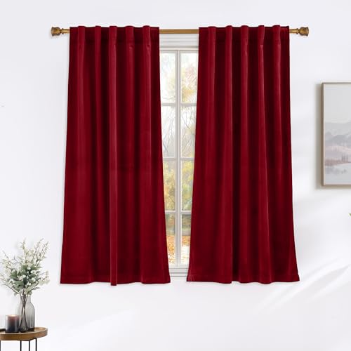 NICETOWN Burgundy Red Velvet Curtains 63 inch Long, 42" W x 63" L, 2 Panels - color: Burgundy Red, size: 42"W x 63"L (Pack of 2)
