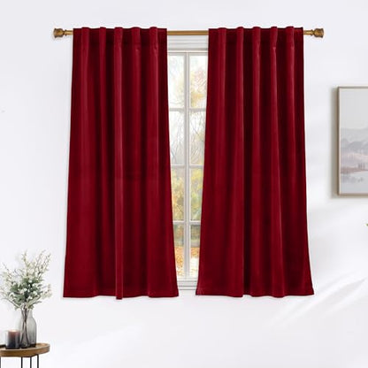 NICETOWN Burgundy Red Velvet Curtains 63 inch Long, 42" W x 63" L, 2 Panels - color: Burgundy Red, size: 42"W x 63"L (Pack of 2)