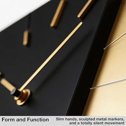 Driini Black and Gold Mid Century Modern Wall Clock, Battery Operated - color: Black