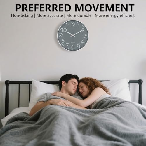 Modern Silent Wall Clock - 12 Inch Wall Clocks Battery Operated Large Number, Non-Ticking Analog Clock with Tempered Glass Quartz Clocks for Living Room Bedroom Office Kitchen, Grey - color: Gray, size: 12 Inch