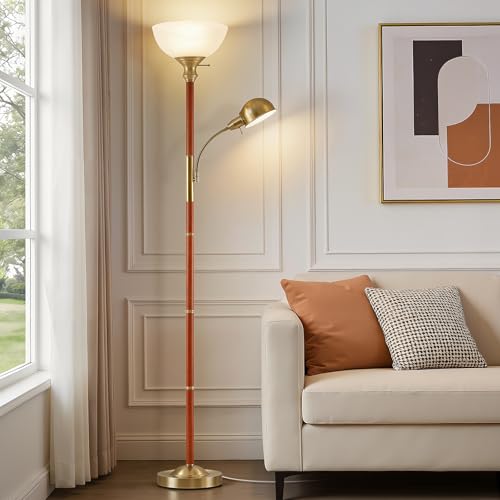 EJIAXIN 72" Wood Torchiere Floor Lamp with Glass Shade Gold Standing Lamp - color: Wood Color