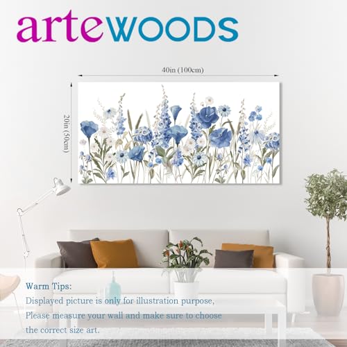 Elegant Blue White Flowers Wall Art Botanical Canvas Prints, 20"x40" - color: Blue White Botanical Flowers, size: 40"L x 20"W