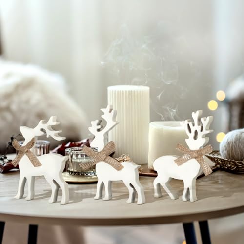 Redbaker 3 Pcs Wooden Reindeer Table Decor, Christmas Reindeer Figurines - style: Reindeer