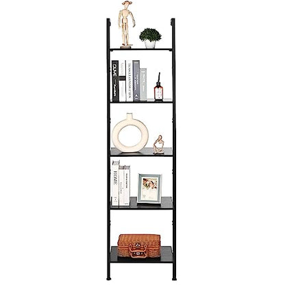 ELYKEN Ladder Shelf, 5-Tier Wood Wall Mounted Ladder Bookshelf - color: Black