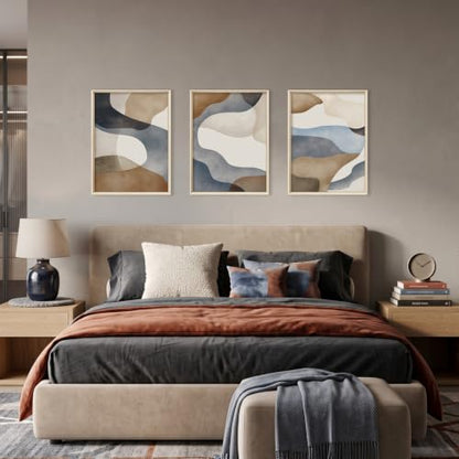 Aryroi Abstract Watercolor Block Framed Canvas Wall Art Set- 12"x16"x3 - color: Earth Tone Abstract Wall Art - White Oak Framed, size: 12"L x 16"W
