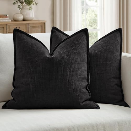 MIULEE Thick Textured Decorative Throw Pillow Covers 22x22 Inch Black - color: Black, size: 22" x 22" (Pack of 2)