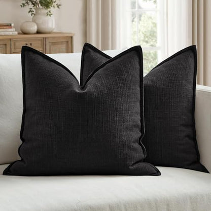 MIULEE Thick Textured Euro Sham Throw Pillow Covers 24x24 Inch Black - color: Black, size: 24" x 24" (Pack of 2)