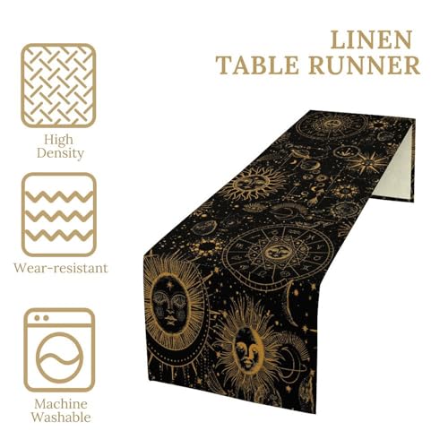 Sun Moon Table Runner,Boho Hippie Mystic Astral Celestial Tarot Constellation Moon Starry Night Tabletop Restaurant Dining Kitchen Wedding Party 13x36 Inch - color: Moon Style-14, size: W13X L36