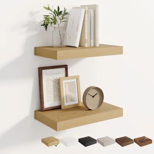 Dreamland 16 Inches Wall Mounted Wood Floating Shelves, Oak, 2 Pack - color: Oak, size: 16in